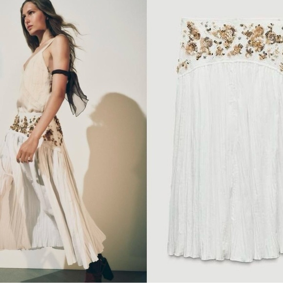 NWT $129 ZARA NWT SEQUIN MIDI SKIRT ZW COLLECTION SMALL - Picture 1 of 9